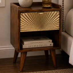 Artisan Furniture Mini Manila Brown and Golden Single Drawer Single Shelf Solid Wood Bedside Table