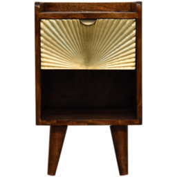 Artisan Furniture Mini Manila Brown and Golden Single Drawer Single Shelf Solid Wood Bedside Table - thumbnail 2