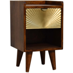 Artisan Furniture Mini Manila Brown and Golden Single Drawer Single Shelf Solid Wood Bedside Table - thumbnail 3