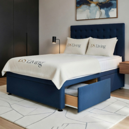 DS Living Casia Dark Blue Single Plush Velvet Divan Bed with 2 Drawer