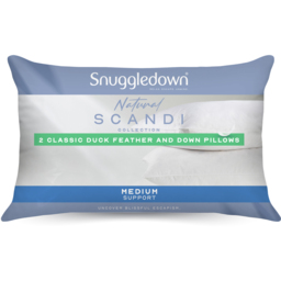 Snuggledown Scandinavian Duck Feather and Down Medium Support Pillow 2 Pack