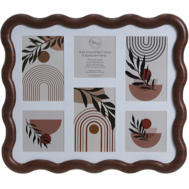 Dark Wood Effect Wavy 6 Aperture Frame Brown - image 1