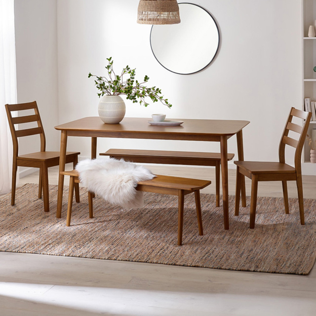 Furniturebox Lymington Walnut Effect 6 Seater Wooden Large Dining Bench Set - image 1