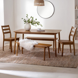 Furniturebox Lymington Walnut Effect 6 Seater Wooden Large Dining Bench Set - thumbnail 1