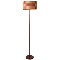 ValueLights Heather Dark Wood Floor Lamp with Orange Bamboo Shade and Bulb