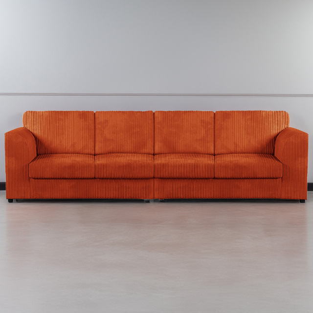Luxor 4 Seater Orange Jumbo Cord Long Sofa with Full Back - image 1