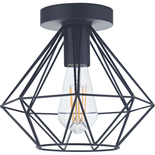 Happy Homewares Matt Black Metal Industrial Basket Cage Semi Flush Ceiling Pendant Shade - image 1