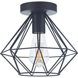 Happy Homewares Matt Black Metal Industrial Basket Cage Semi Flush Ceiling Pendant Shade - thumbnail 1