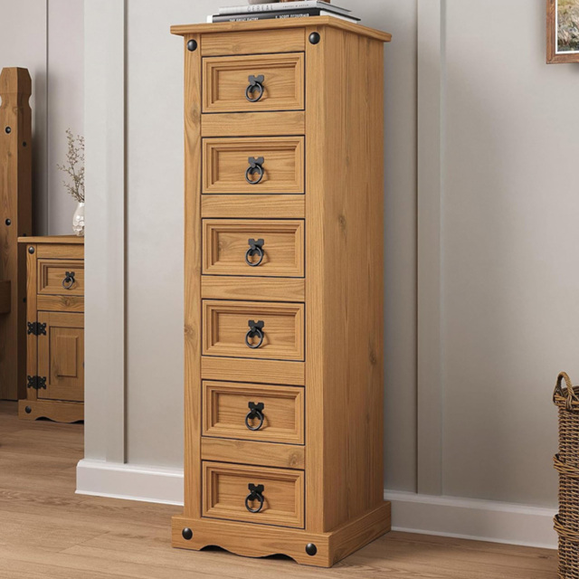 Mews Corona 6 Drawer Waxed Pine Narrow Chest of Drawers - image 1