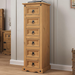 Mews Corona 6 Drawer Waxed Pine Narrow Chest of Drawers - thumbnail 1