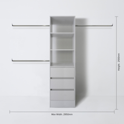 Spacepro 3 Drawer Single Hanger Bar Dove Grey Tower Unit 600mm - thumbnail 4
