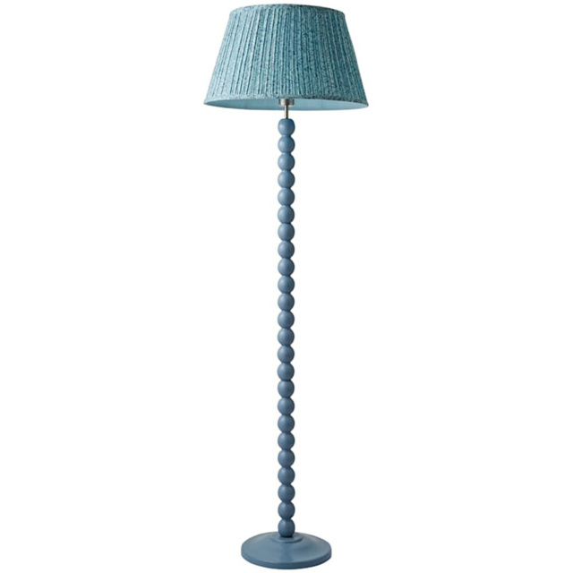ValueLights Pastel Blue Bobbin Floor Lamp with Leaf Pleated Shade and Bulb - image 1
