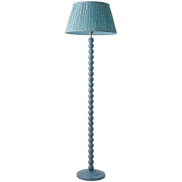 ValueLights Pastel Blue Bobbin Floor Lamp with Leaf Pleated Shade and Bulb - thumbnail 1