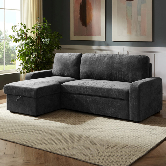 Artemis Home Coeburn 3 Seater Dark Grey Textured Fabric Reversible Corner Sofa Bed with Storage - image 1