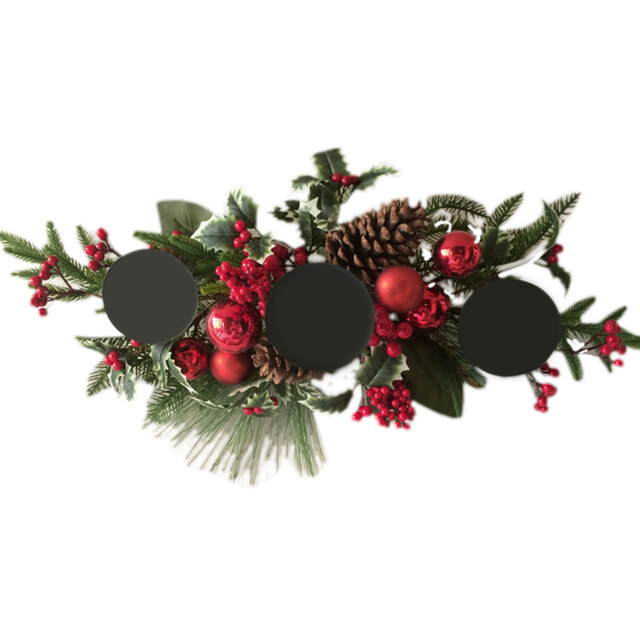 Sleigh Bells Ring Holly Pinecone Red Berry Christmas Candle Holder