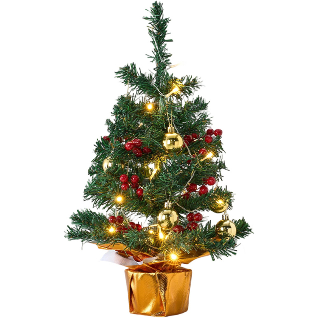 Living and Home Mini Artificial Christmas Tree with LED String Light and Red Berries 53cm - image 1