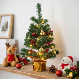 Living and Home Mini Artificial Christmas Tree with LED String Light and Red Berries 53cm - thumbnail 2