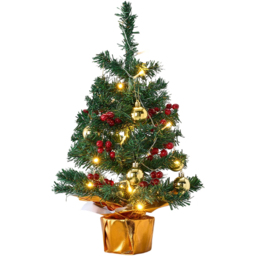 Living and Home Mini Artificial Christmas Tree with LED String Light and Red Berries 53cm - thumbnail 1