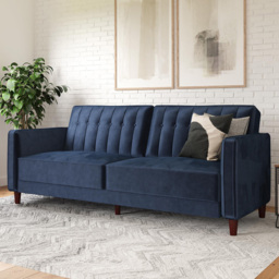 Dorel Pin Tufted Blue Velvet Transitional Sofa Bed - thumbnail 1