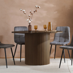 Birlea Axel Oak and Grey 4 Seater Round Fluted Dining Table Set