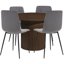Birlea Axel Oak and Grey 4 Seater Round Fluted Dining Table Set - thumbnail 2