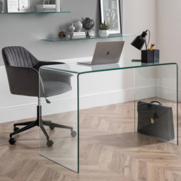 Julian Bowen Amalfi Kahlo Glass Desk and Grey Swivel Office Chair - thumbnail 1