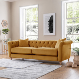 3 Seater Ochre Velvet Large Sofa - thumbnail 4