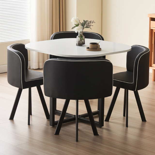 Comfy Living 4 Seater White Square Dining Table Set with Black Chairs - image 1
