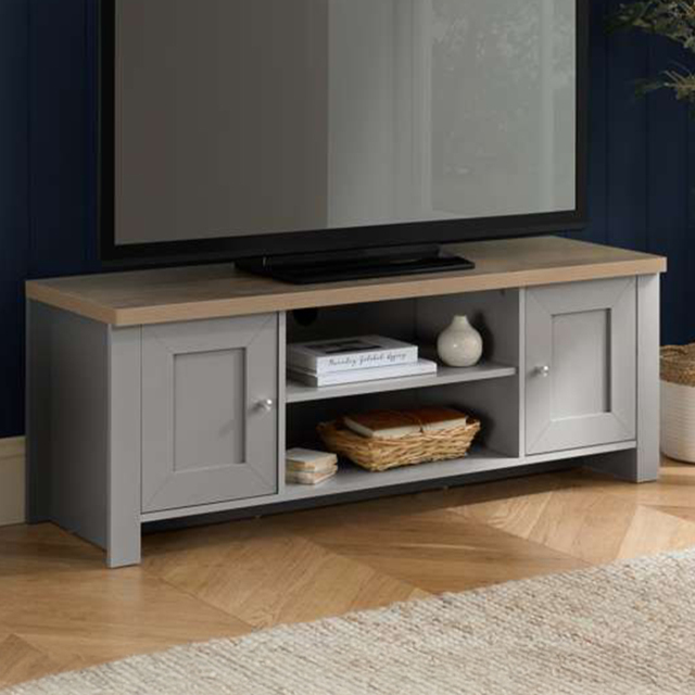 Highgate 2 Door 2 Shelf Grey Oak Large TV Unit - image 1