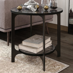 Decorotika Versy Black Marble Effect and Gold Round End Table