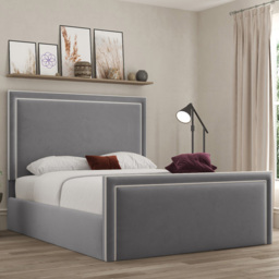 DS Living Verona Plush Grey King Size Piping Bed Frame - thumbnail 1