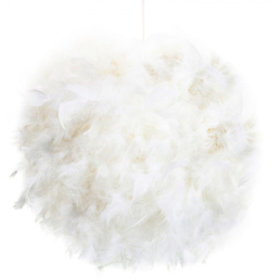 Happy Homewares Large White Real Feather Decorated Ceiling Pendant Shade