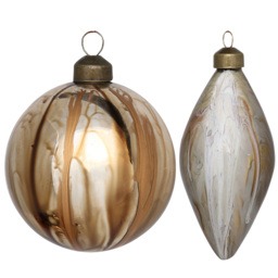 Single Decadent Bronze Marbled White and Gold Bauble in Assorted styles