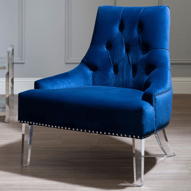 Premier Housewares Clarence Button Tufted Navy Blue Velvet Chair - image 1