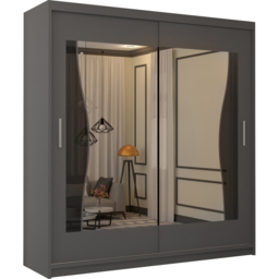 M N Furniture Banton 2 Door Grey Curved Mirrored Sliding Wardrobe 180cm - thumbnail 2