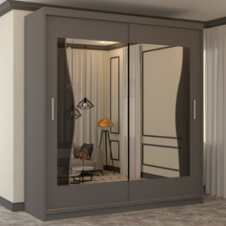 M N Furniture Banton 2 Door Grey Curved Mirrored Sliding Wardrobe 180cm - thumbnail 1