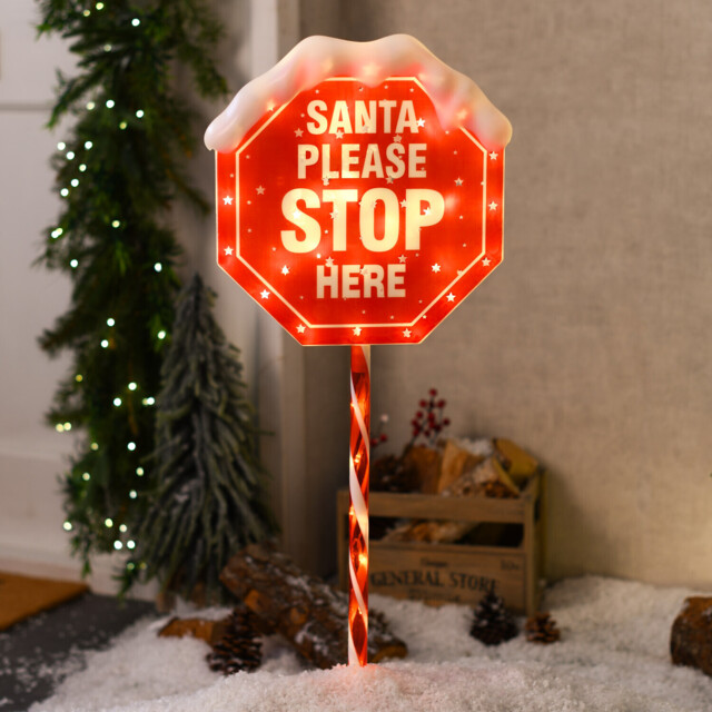 36 LED Red Santa Stop Here LED Sign Stake Light - image 1