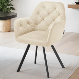 tectake Lucia Cream Quilted Pattern Padded Swivel Armchair Set of 4