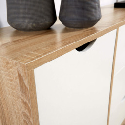 Home Source Boden 3 Drawer 2 Door White and Oak Sideboard Unit - thumbnail 4