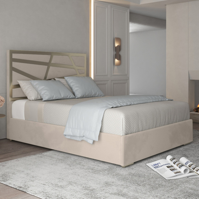Arabella Silver Small Double Velvet Upholstered Metal Bed Frame with Panelled Headboard - image 1