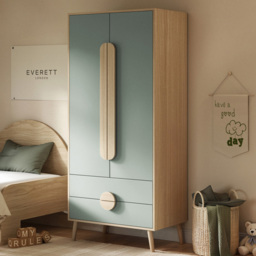 Flair Noah Green and Oak 2 Door 2 Drawer Wardrobe