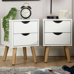 Home Source Boden White 2 Drawer Bedside Table 2 Pack - thumbnail 1