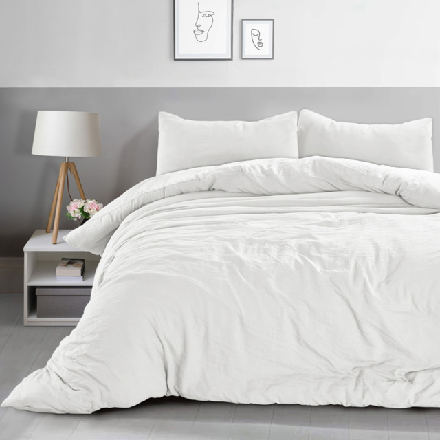 Velosso Washed Linen Look White Double Duvet and Pillowcase Set - image 1