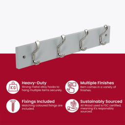 Headbourne Satin Nickel and Dove Grey 4 Hook Coat Rail - thumbnail 4
