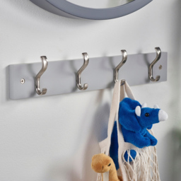 Headbourne Satin Nickel and Dove Grey 4 Hook Coat Rail - thumbnail 2