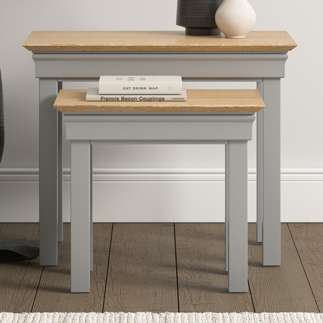 Seconique Bordeaux Pebble Grey and Oak Nest of Tables Set of 2 - image 1