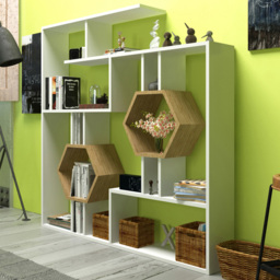 Decorotika Tamara Geometric Honeycomb White and Oak Bookshelf