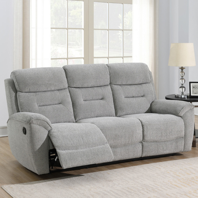 Clinton Light Grey 3 Seater Manual Recliner Sofa - image 1