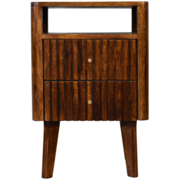 Artisan Furniture Reeve Dark Brown 2 Drawer Single Shelf Solid Wood Bedside Table - thumbnail 2