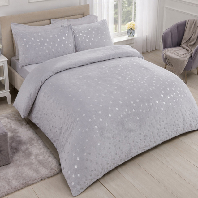 Smart Living Grey King Size Fleece Foil Polka Dot Duvet Set - image 1